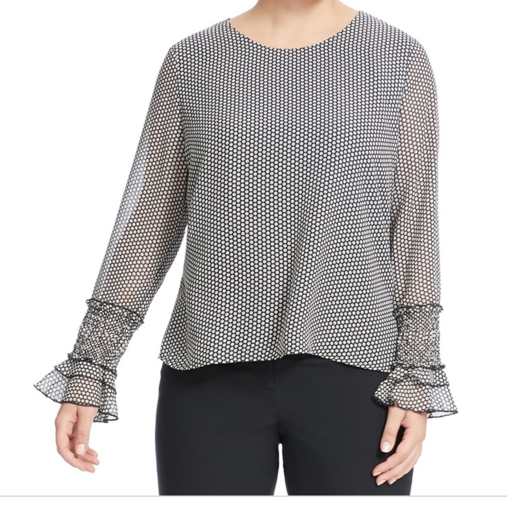 Nanette Lepore polka dot bell cuff blouse